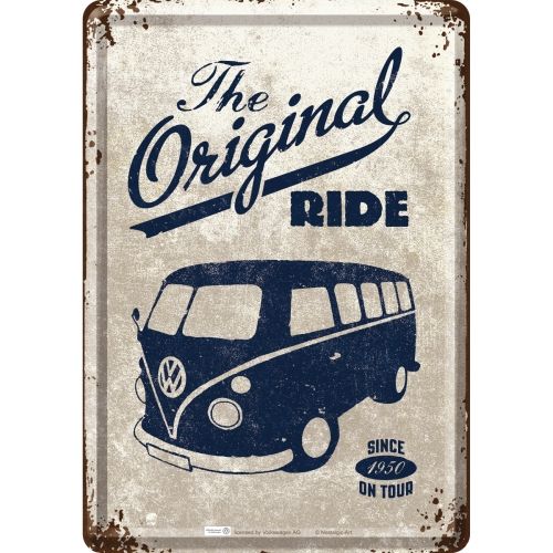 Nostalgie ∅ 31cm VW Bulli The Original Ride Bus Echtglas Wanduhr Blech Uhr 16 
