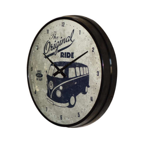 Nostalgie ∅ 31cm VW Bulli The Original Ride Bus Echtglas Wanduhr Blech Uhr 16 